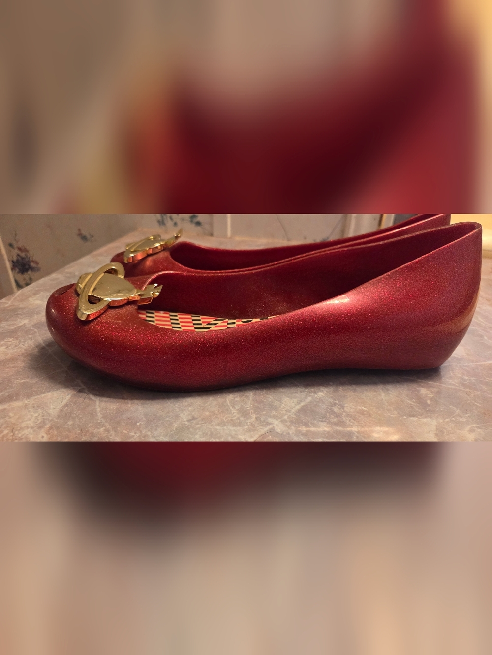 Vivienne Westwood Red Glitter Ballet Flats - Picture 4 of 6